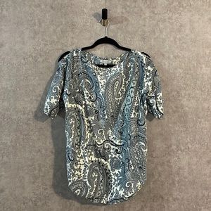 World Market 100% Cotton Gray and White Paisley Blouse